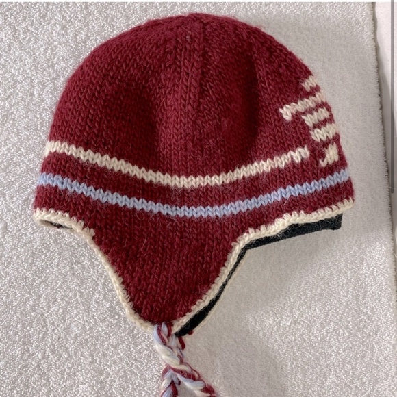 PSA Canada Burgundy Wool Inukshuk Knit Toque With Ear Flaps - Picture 3 of 12